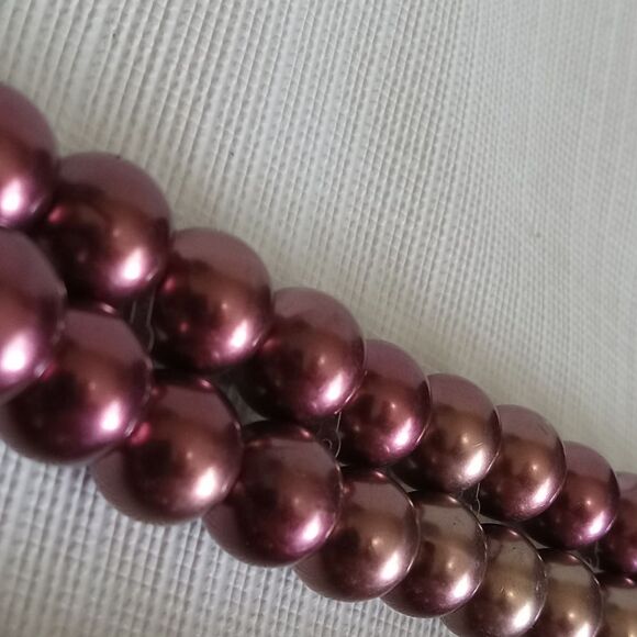 Purple Plastic Beaded Elasticized Double Strand Lightweight Choker Necklace - Picture 9 of 9